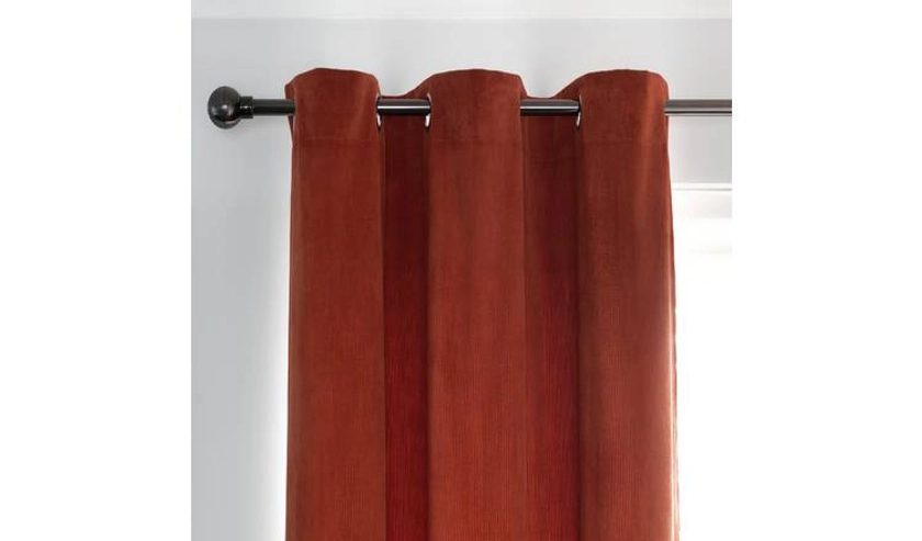 Habitat Cord striped Fully Lined Eyelet Curtains -Terracotta