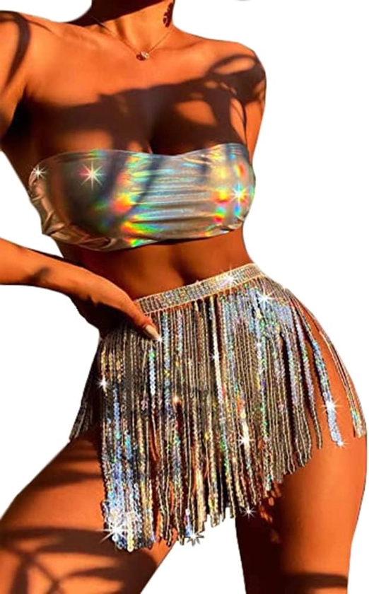 Women's Rave Metalic Bikini Set Shiny Snakeskin Print Bathing Suit Swimsuits Festivals