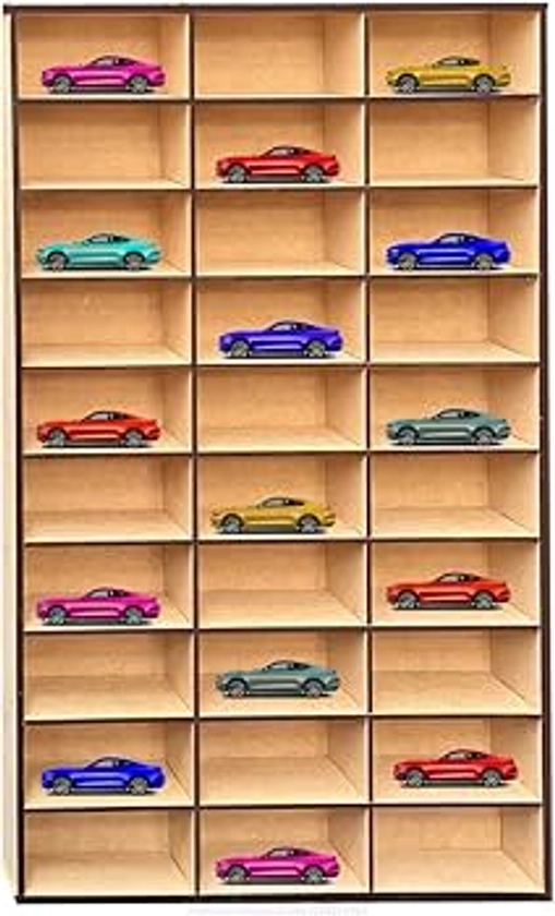 ALEJANDRO CORTES Display Case Organizer Storage Hot Collectibles Display Shelf Shelves Wheels Toy Loose Cars 1/64 diecast Cars (Holds up to 30 Cars - Wall Display case - Wooden MDF)