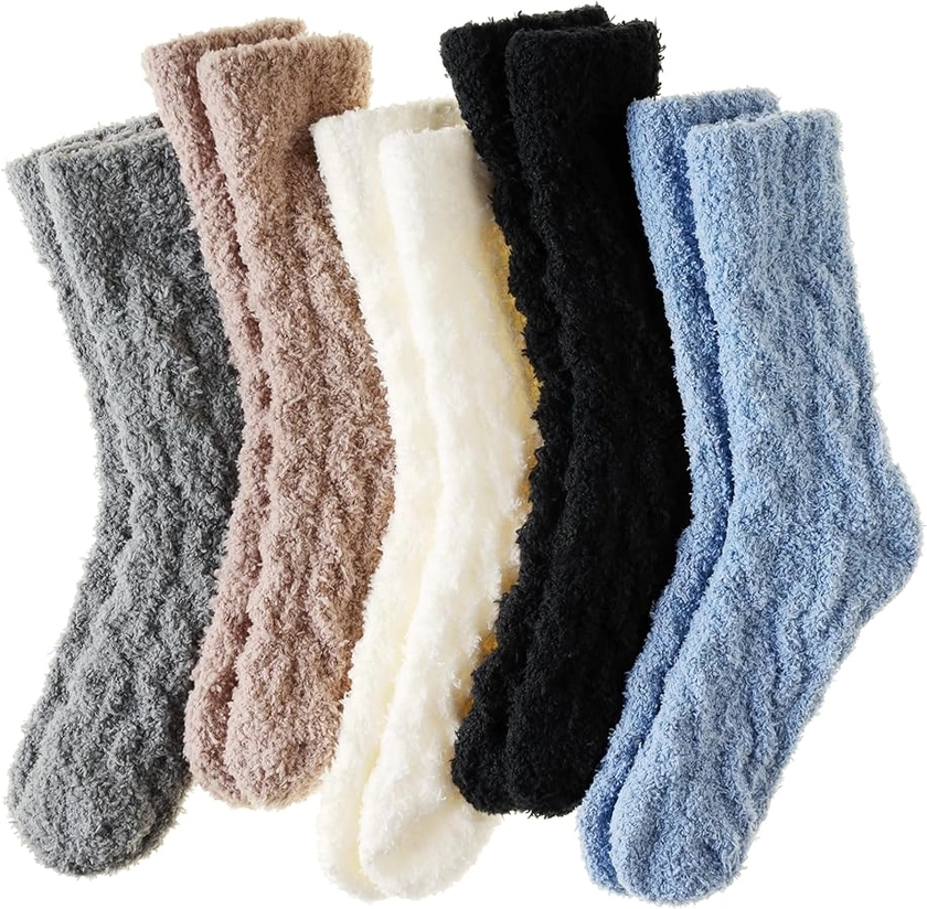 Womens Fuzzy Socks Soft Cozy Fluffy Slipper Socks Winter Warm Plush Sleeping Christmas Socks 5 Pairs