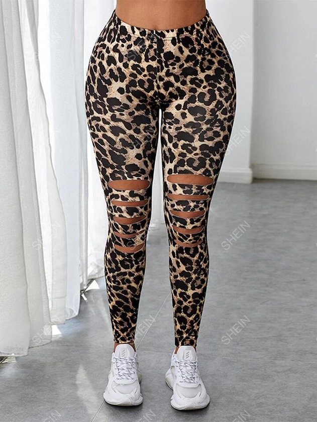 SHEIN Slayr Leopard Print Cut Out Front Leggings