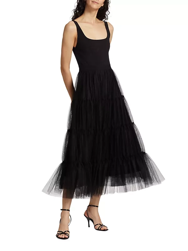 Shop Alice + Olivia Chara Tiered Tulle Midi-Dress | Saks Fifth Avenue