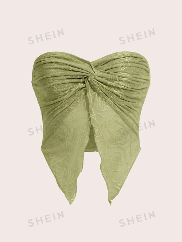 SHEIN ICON Spring Twist Front Split Hem Tube Green Top