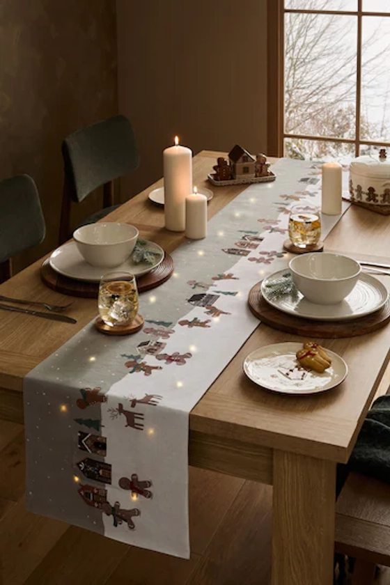 Natural Gingerbread 100% Cotton Light Up Table Runner