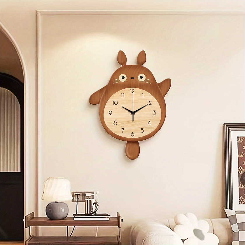 1pc Wooden Cat Wall Clock, Silent Operation, Ideal For Bedroom, Living Room, Kitchen, Office, Home Decor, Perfect Gift For Easter, Mother's Day, Birth