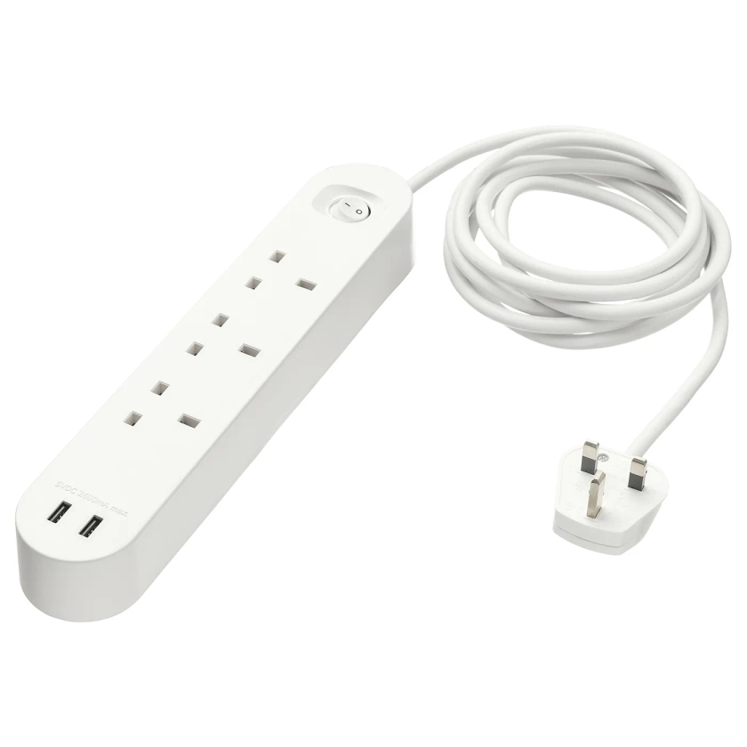 KOPPLA 3-way socket with 2 USB ports - white 3.0 m