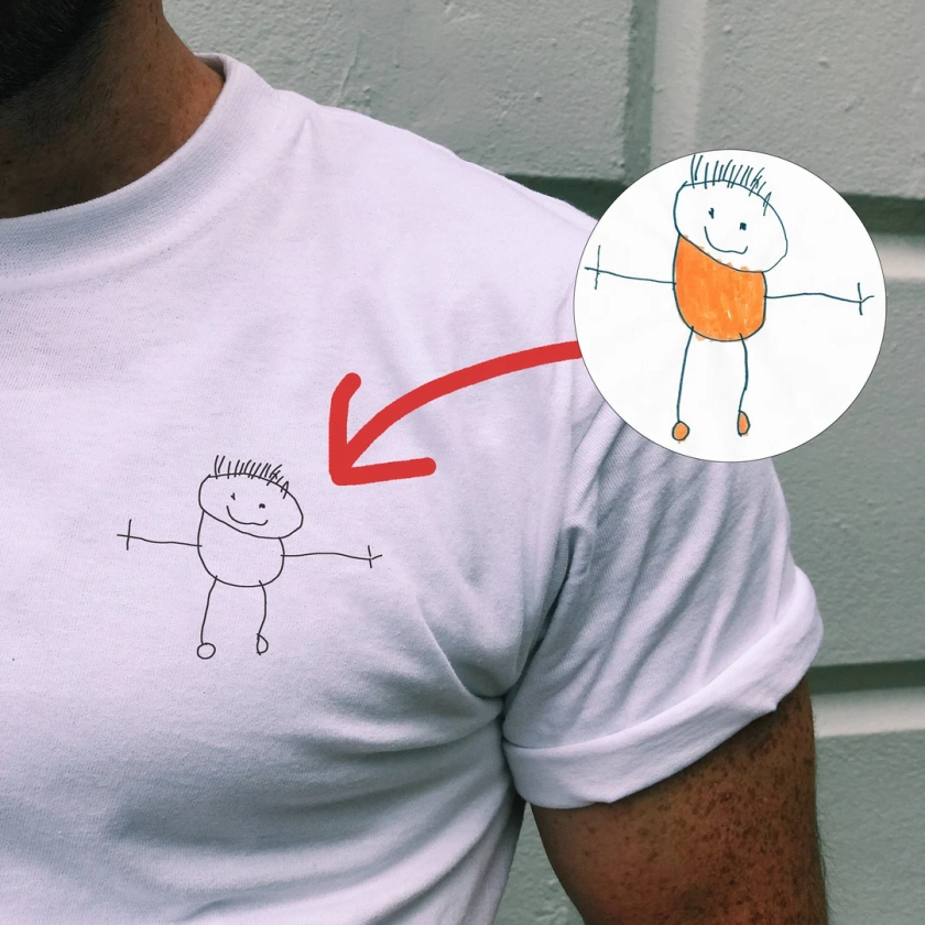 T-shirt dessin enfant, chemise unisexe personnalisée, motif dessin enfant personnalisé, cadeau pour père, anniversaire, fête des pères - Etsy France