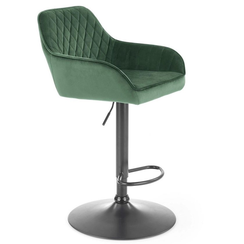 Chaise de bar ajustable en hauteur en velours vert avec pied en métal EDEN