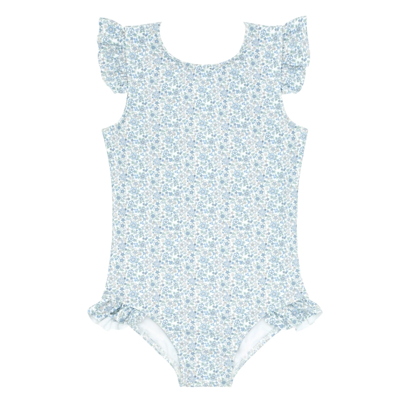 girls slate floral ruffle sleeve rashguard one piece | minnow swim