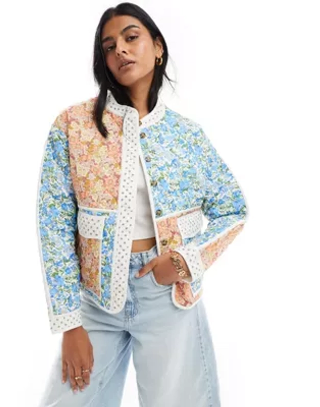 ONLY padded patchwork jacket in floral print | ASOS