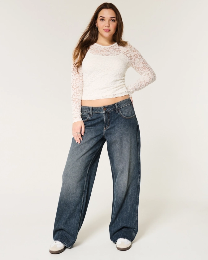 Women's Low-Rise Washed Black Baggy Jeans | Women's Bottoms | HollisterCo.com