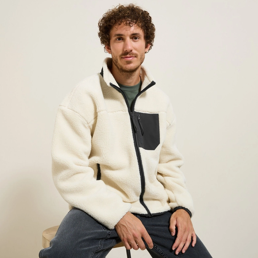 Sweat zippé en sherpa Ecru | Jules