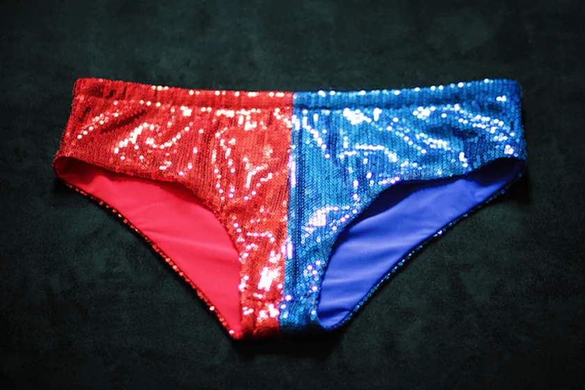 Red and blue sequin shorts Suicide Squad Sequin Hot Pants Cosplay Panty Birthday Party Wedding Halloween Costume Shiny Disco
