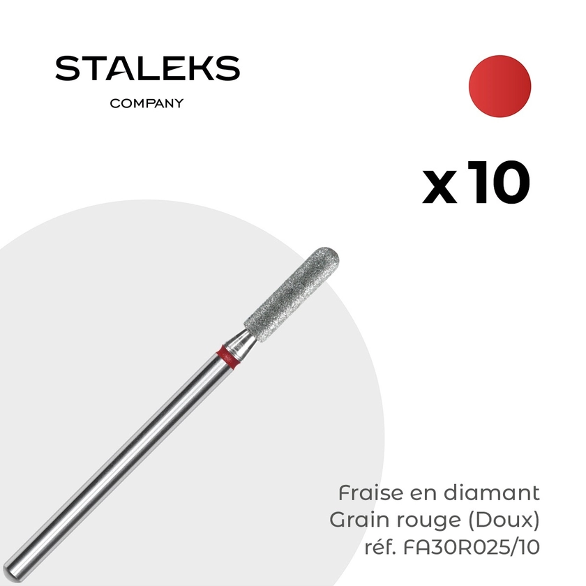 Pack 10 fraises diamant Tonneau Rouge 0,25cm Staleks - Fraise Nail Shop