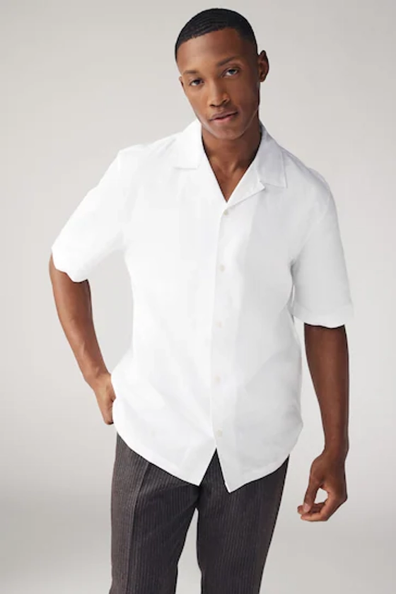 White EDIT Short Sleeve Linen Blend Shirt