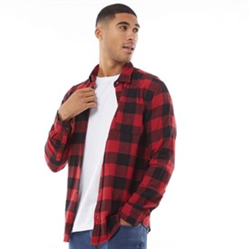 JACK AND JONES Mens Slim Fit Long Sleeve Chester Check Shirt Brick Red