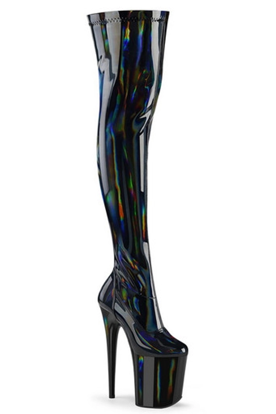 Black Holo 8" Heel Thigh High Platform Boot