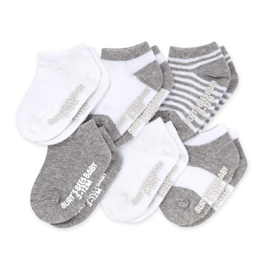 Solid & Stripes Organic Cotton Baby Ankle Socks 6 Pack - Heather Grey - 0-3 Months