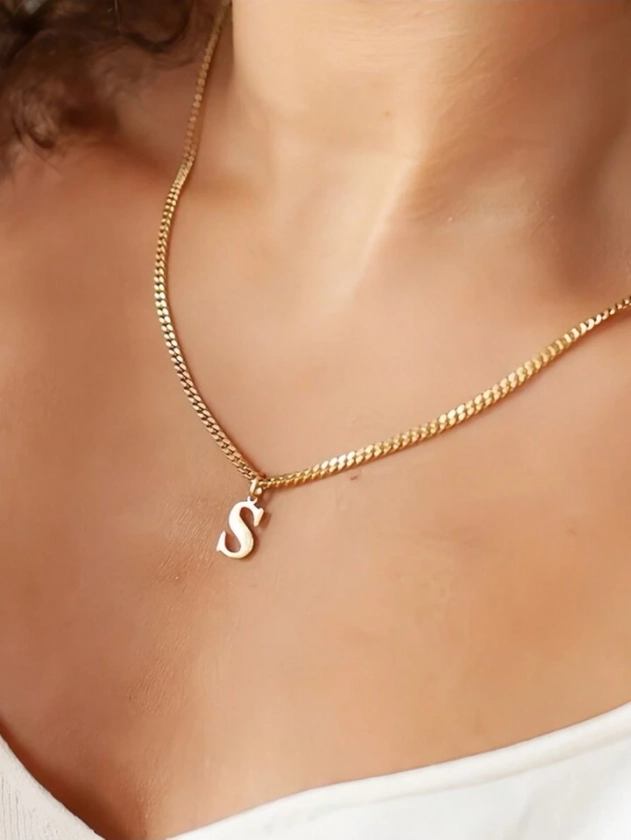1Pc Stainless Steel Initial Necklace DIY Letter Pendant Necklace Name Customized Gift A-Z for Women
