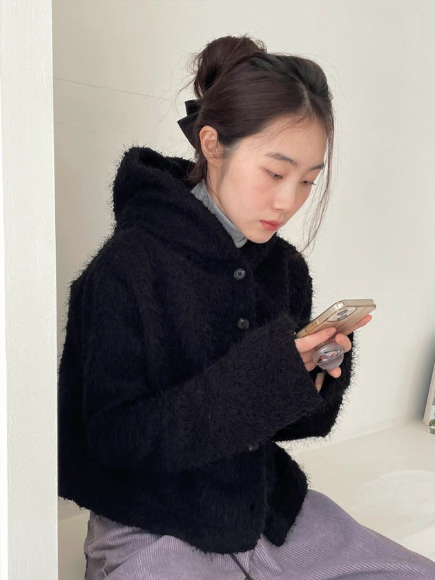 [9hope] black bobble cardigan