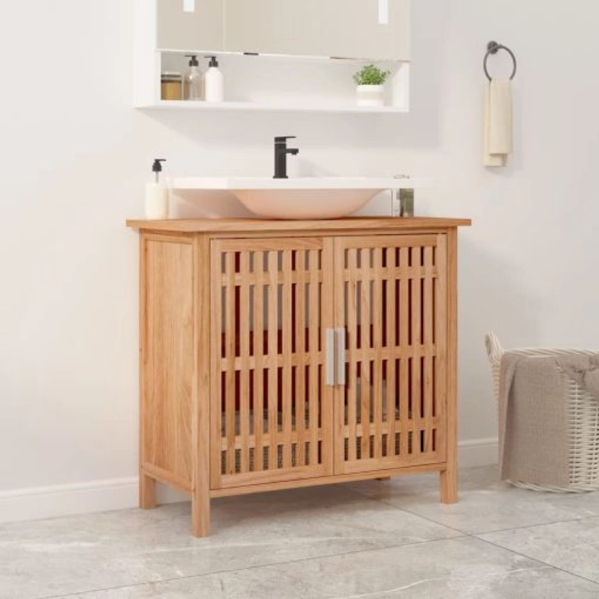 Walnut Wood Bathroom Sink Cabinet 66x29x61.5cm - Complete Storage Solutions
