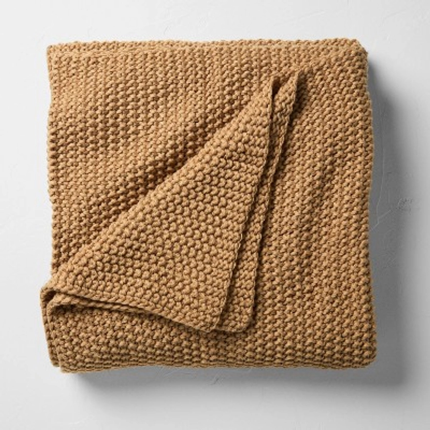 King Chunky Knit Bed Blanket Warm Brown - Casaluna™: Acrylic Sweater Knit, Machine Washable, All Ages