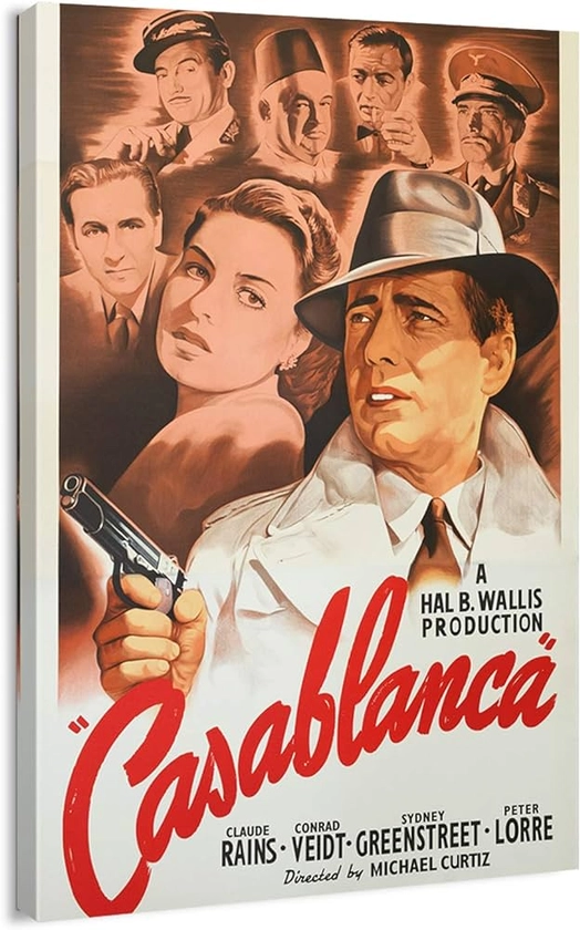 artprints1stop Canvas Print Wall Art - Vintage Movie Poster for Casablanca, 1942-24x36 inches
