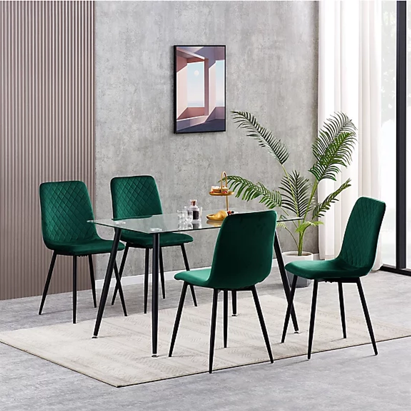 Set of 4 Lexi Velvet Fabric Dining Chairs with Metal Legs Green by MCC | DIY at B&Q