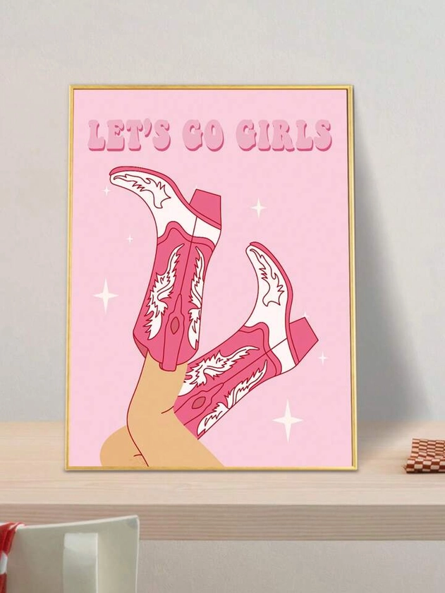 1pc Retro Pink Cowboy Boot & Letter Pattern Canvas Painting For College Style Female Dormitory Decoration, Waterproof & Frameless | SHEIN UK