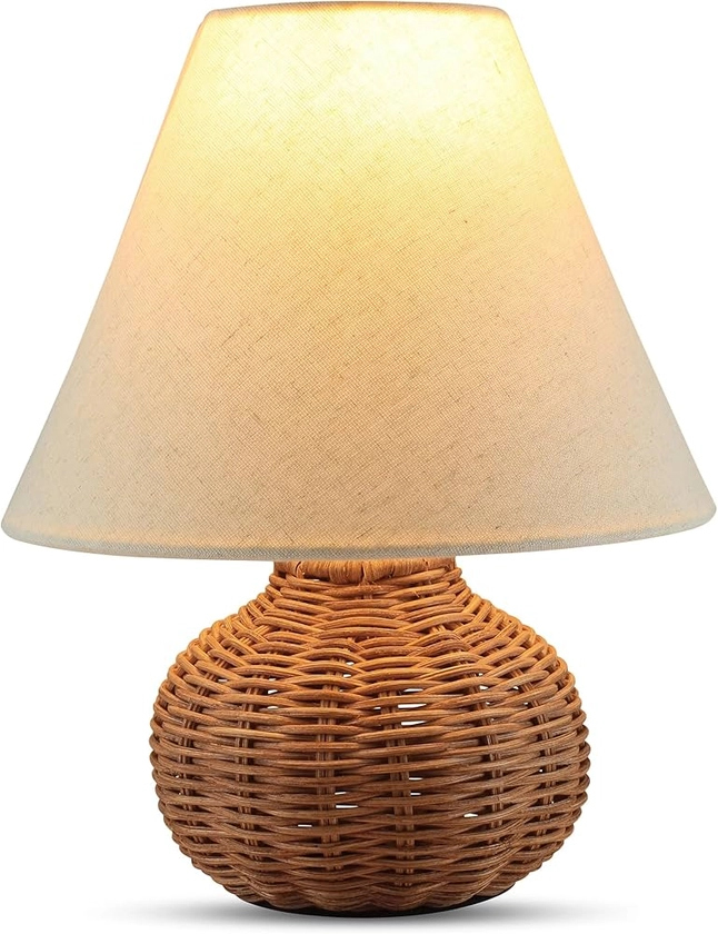 Dimmable Rattan Bamboo Woven Wicker Table Lamp - LED Bulb Included, Ideal for Bedroom, Living Room, and Home Office Decor - Timeless Design with Modern Functionality. UL Certified.