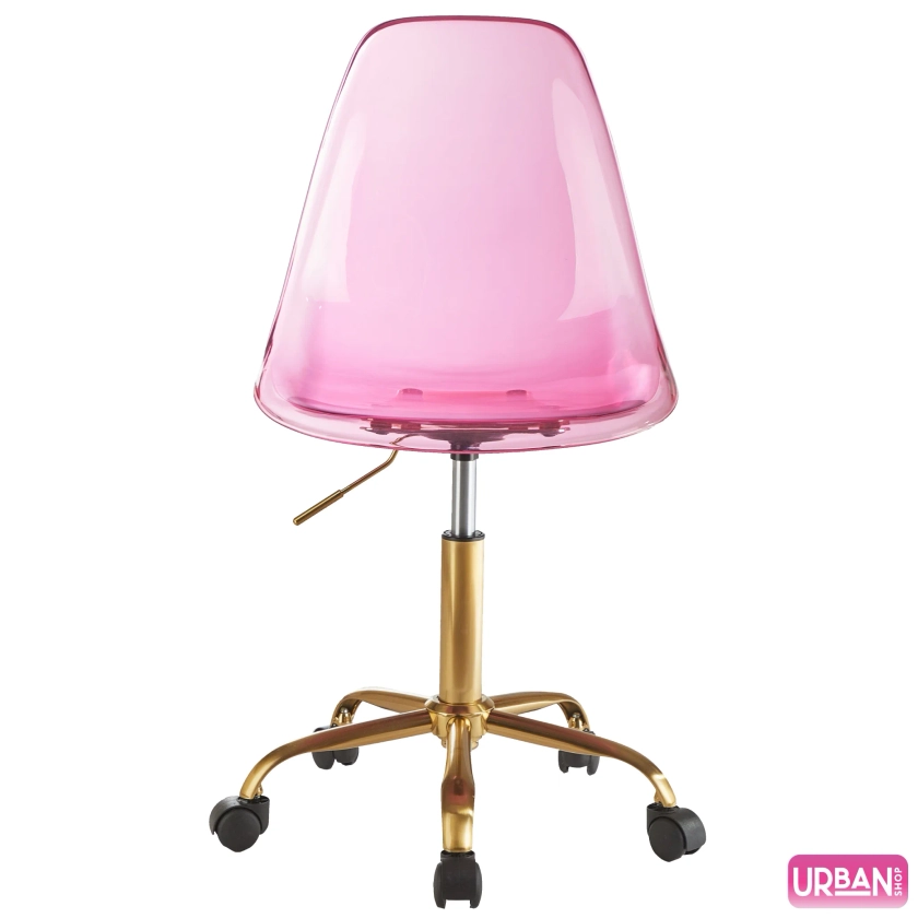 Urban Shop Acrylic and Metal Rolling Office Chair, Hot Pink with Gold Base