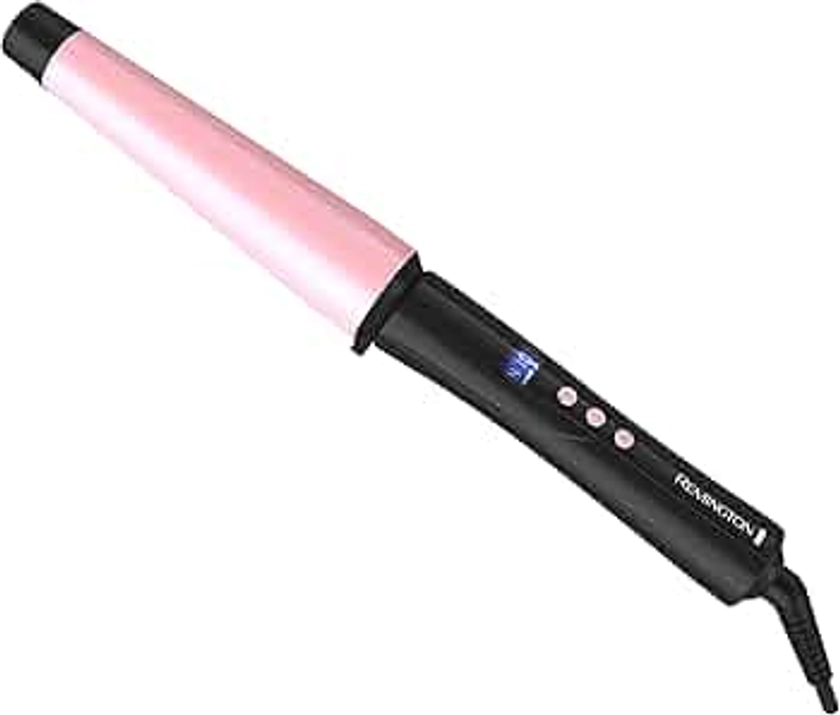 Remington CI9538 Pro 1"-1.5" Pearl Ceramic Conical Curling Wand, Digital Controls + 10 Heat Settings, Black/Pink