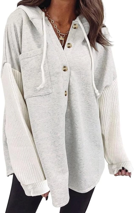 SHEWIN Oversized Sweatshirts for Women Loose Fit Casual Long Sleeve Button Hooded Sweatshirt Hoodie with Pocket