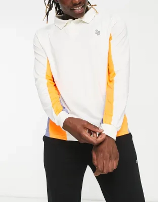 South Beach Man panelled polo jersey in cream