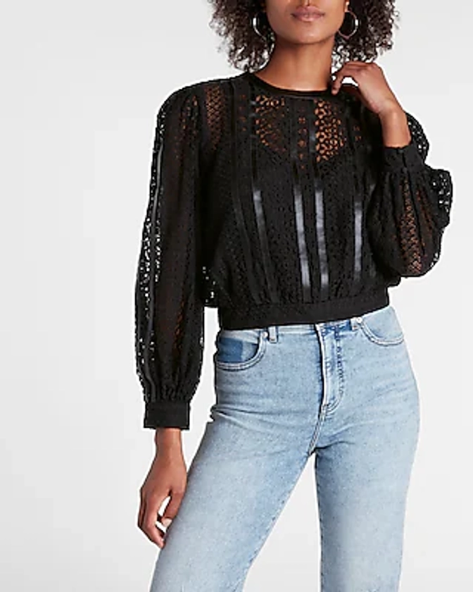 Lace And Leather Cropped Top: Pitch Black 58