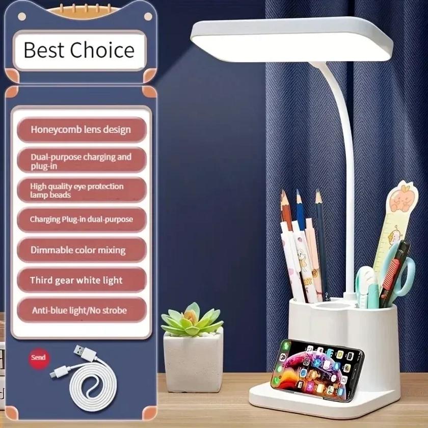 Lampe de bureau LED à 3 tons, protection des yeux, veilleuse de bureau, chargement USB, apprentissage, dortoir, chambre à coucher, lecture de chevet - AliExpress