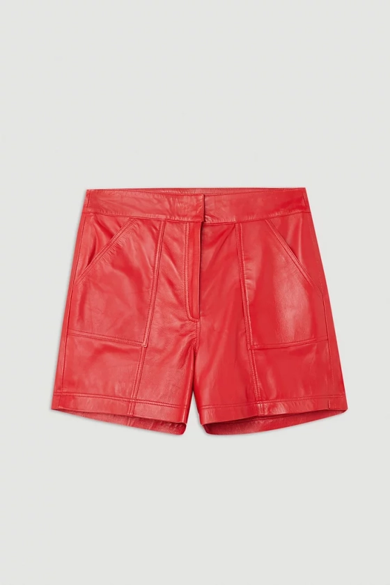 Clean Leather Pocket Detail Shorts | Karen Millen