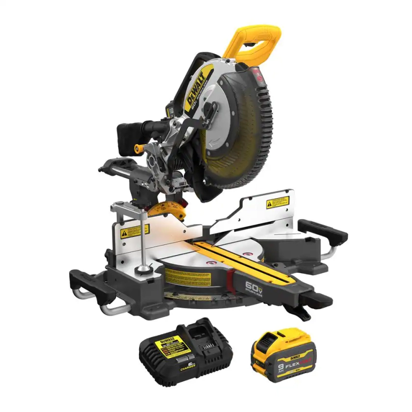 DEWALT 60V Lithium-Ion 12 in. Cordless Sliding Miter Saw Kit with 9.0Ah Battery Pack DCS781X1 - The Home Depot