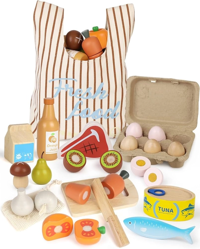 Lehoo Castle Frutta da Tagliare Giocattolo, Cibo Giocattolo per Bambini, Cucina Bambini Legno, 3 Anni Cucina Giocattolo per Bambini Legno, Regalo Compleanno Pasqua Halloween Natale con Cesto Legno