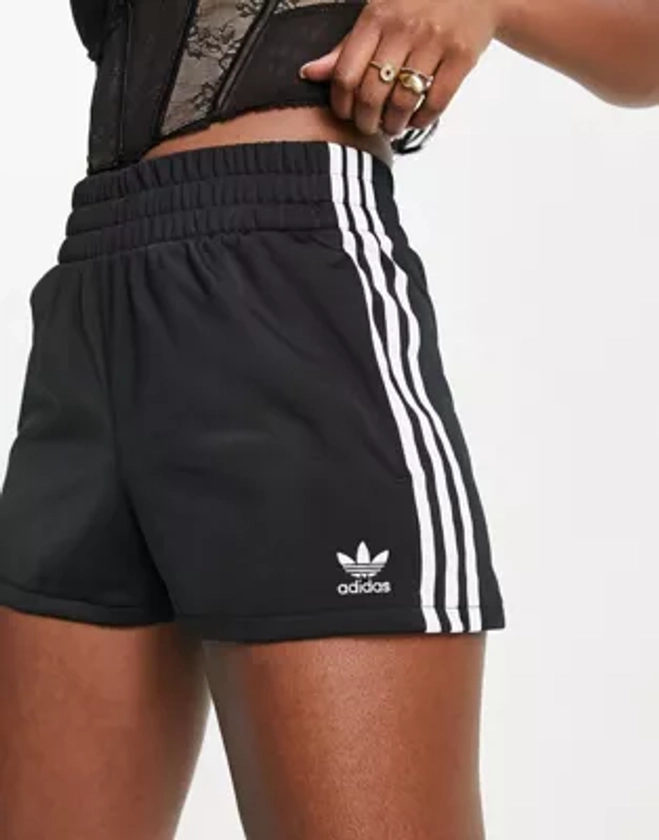 adidas Originals adicolor three stripe high waisted shorts in black | ASOS