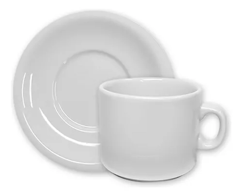 Set Juego X6 Tazas Plato Té Porcelana Blanca 270ml Schmidt