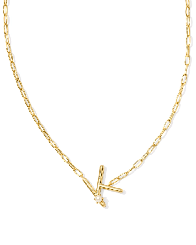 Pearl Gold Letter K Short Pendant Necklace in White Pearl | Kendra Scott