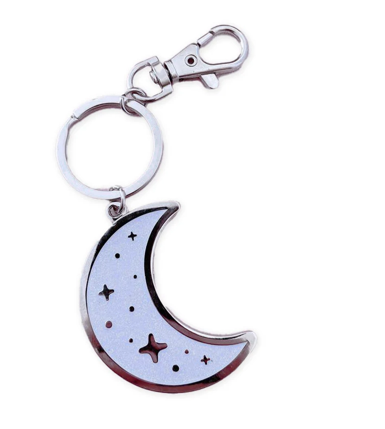 Sparkly Moon Enamel Keychain