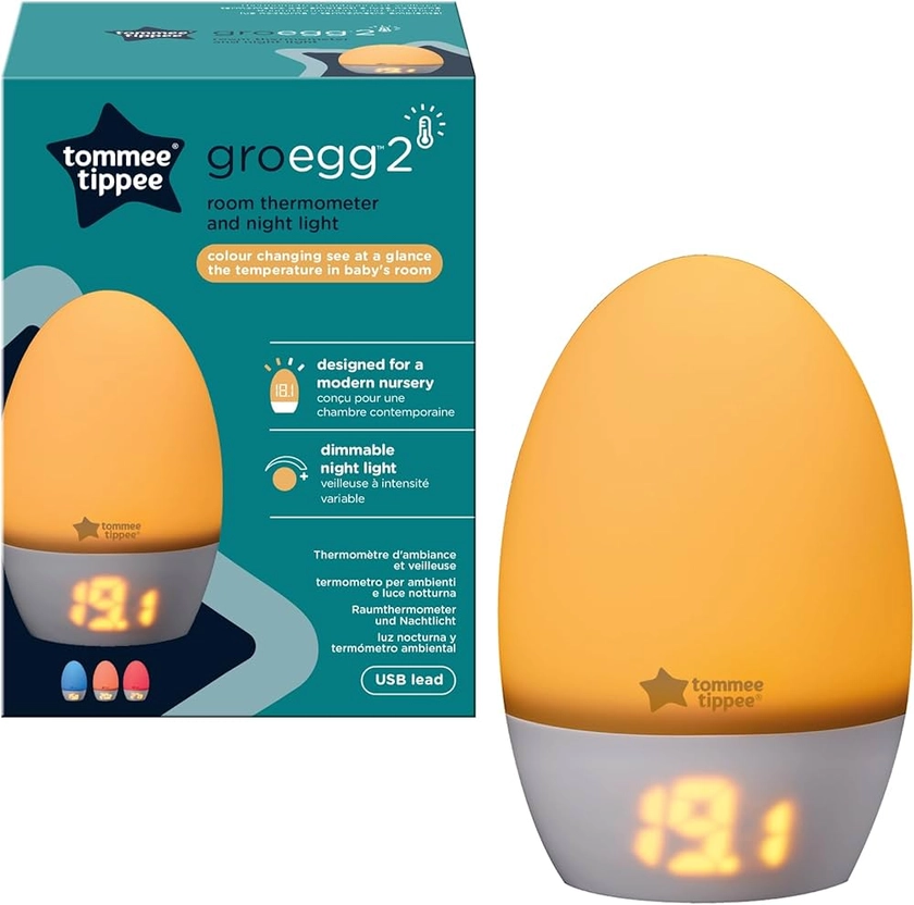 Tommee Tippee GroEgg2 Digital Colour Changing Room Thermometer and Night Light, USB Powered