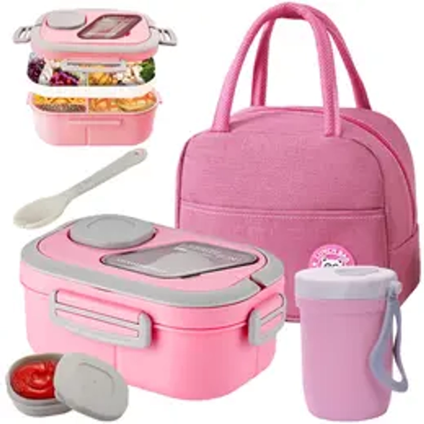 2 Layer Lunch Box Set, 1 Set Including 1 Count Lunch Box, Spoon, Soup Cup & Insulated Storage Bag, Portable Bento Box for School Office Outdoor Picnic, Gifts for Women