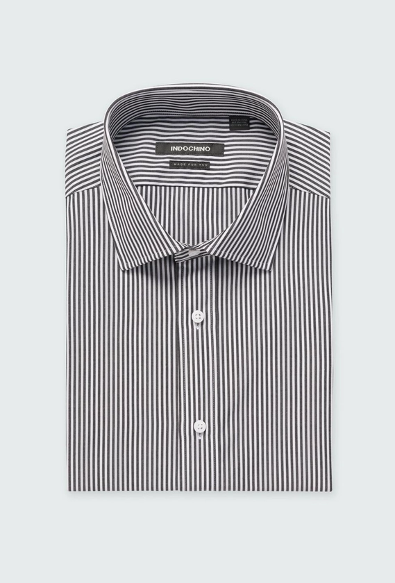 Helston Anti-Wrinkle Pinstripe Black Shirt
