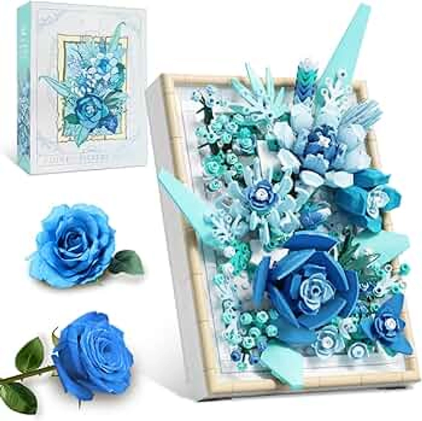 Flowers Building Set for Adults, Compatible with Lego Flowers Roses Plants Picture Frame, Botanical Collection Wall Art Home Office Decor, Ideas Gift Building Toy for Boys Girls (728 PCS)