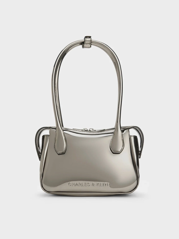 Pewter Bosie Metallic Elongated Top Handle Bag | CHARLES & KEITH