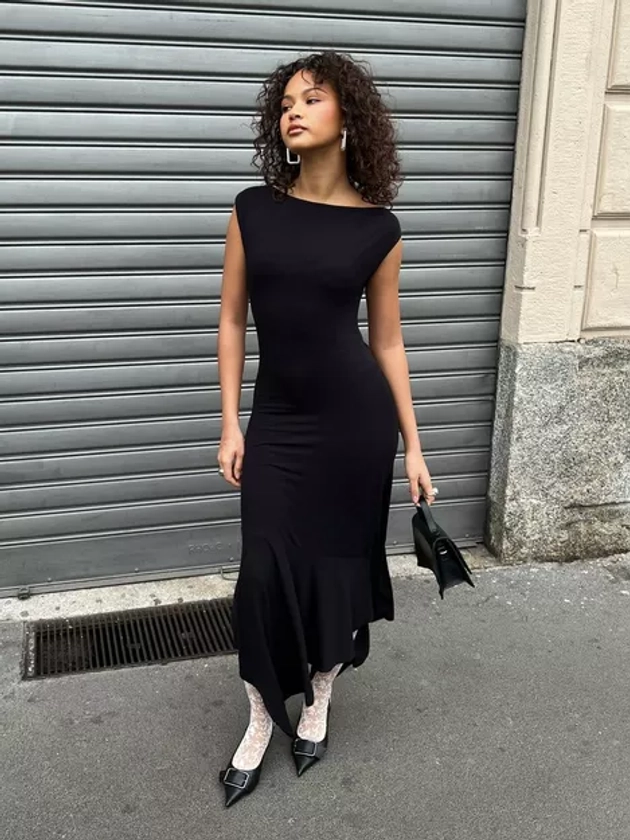 Buy Nelly Asymmetric Jersey Dress - Black | Nelly.com
