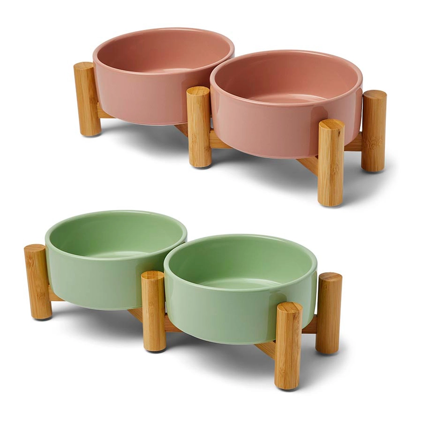 Just For Puppy Bamboo & Ceramic Double Bowl Feeder | Pets